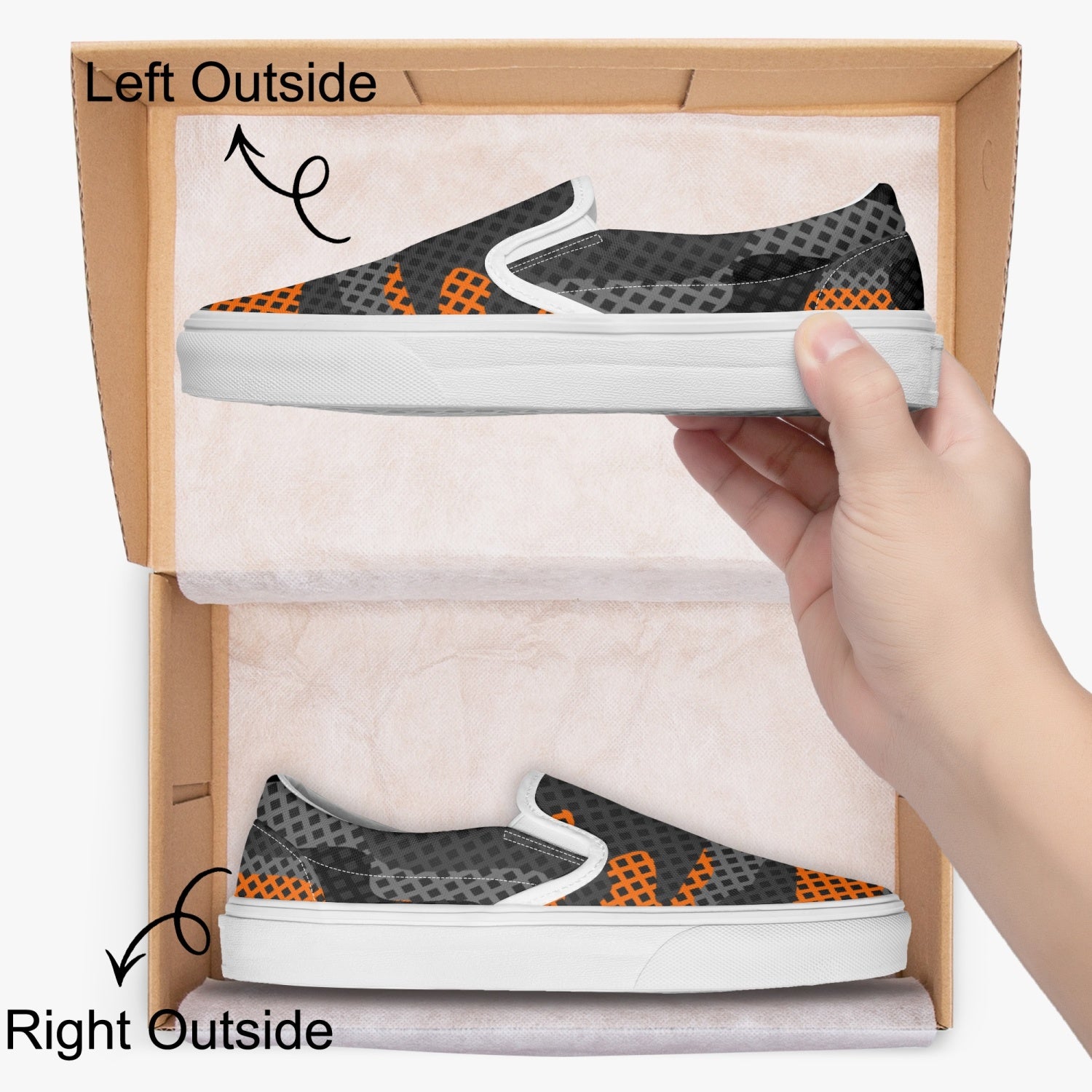 Camo Slip-On Shoes | Orange & Black Pixel Camouflage Camo Colors