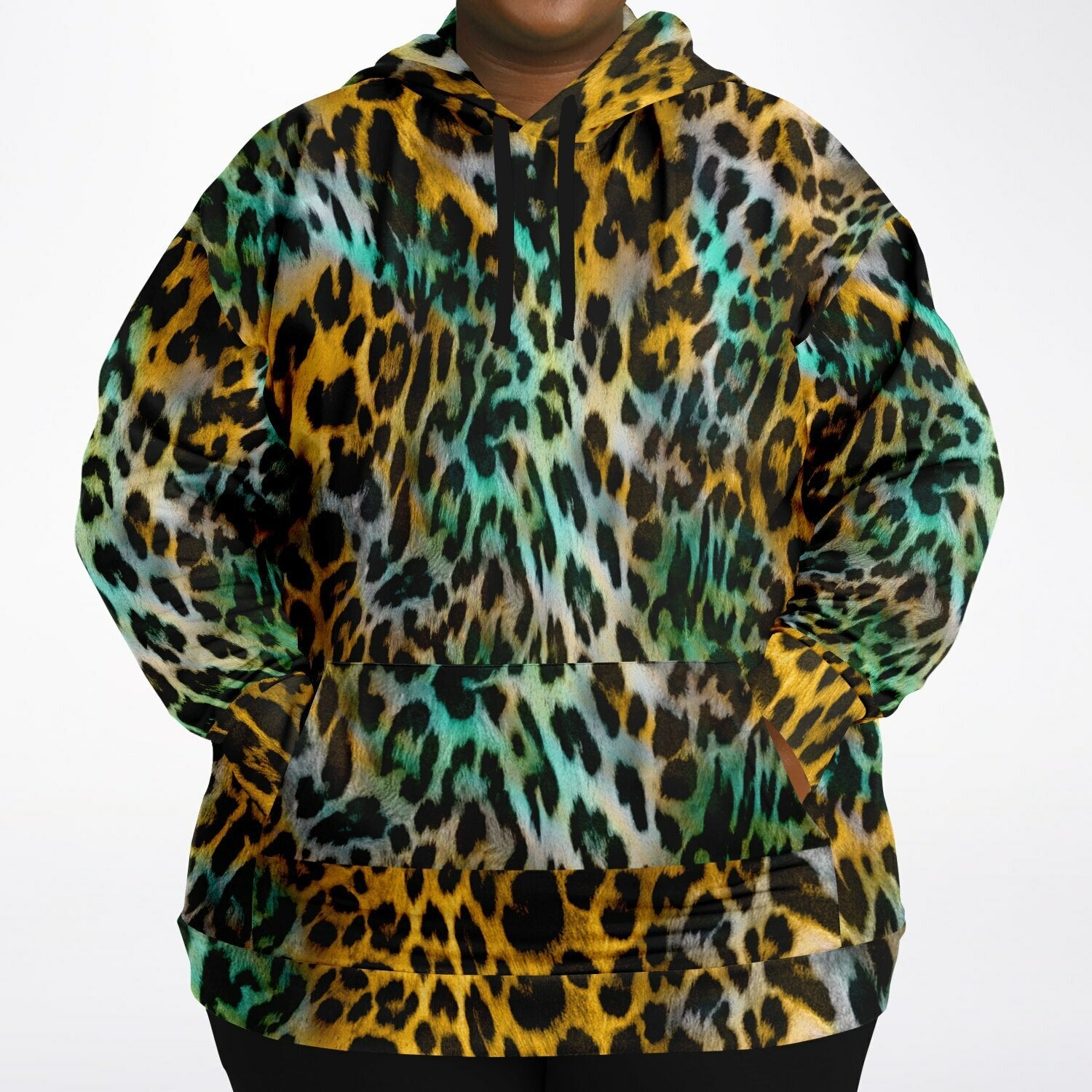 Plus-size Hoodie in Yellow & Blue Abstract Leopard Print | Camo Colors