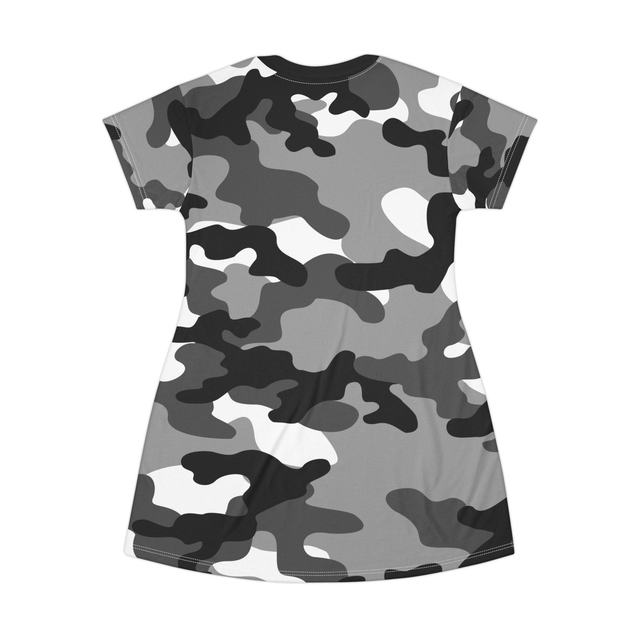 Camo T-Shirt Dress | Gray, Black, and White Camouflage Camo Colors