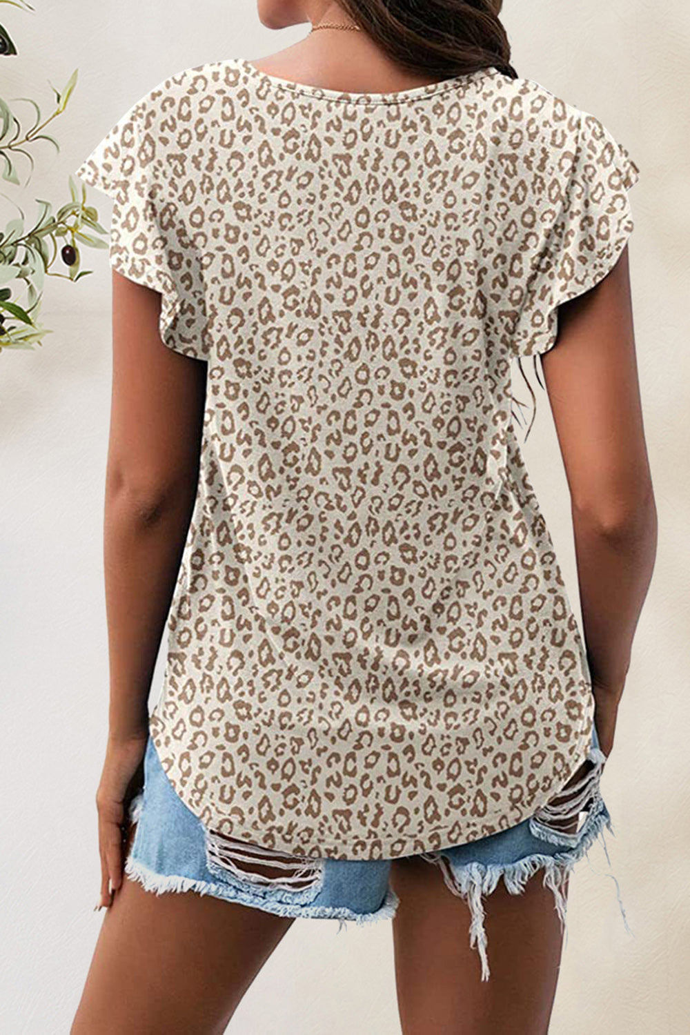 Printed Round Neck Short Sleeve Leopard T-Shirt Camo Colors