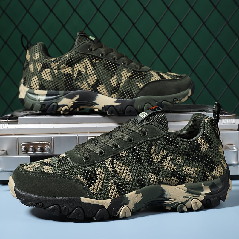 Men's Camouflage Lace-Up Sneakers, Non-Slip and Durable Camo Colors