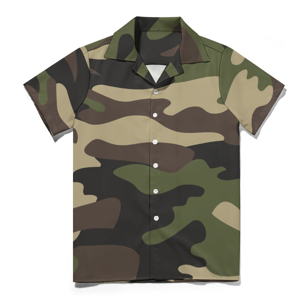 Green Camo Shirt For Men | Cuban Collar Design | Camo Colors