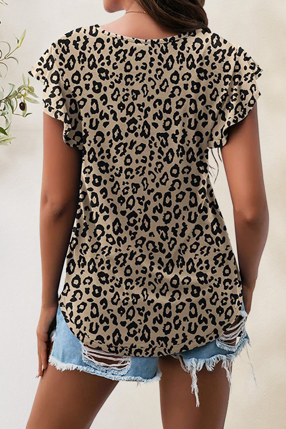 Printed Round Neck Short Sleeve Leopard T-Shirt Camo Colors