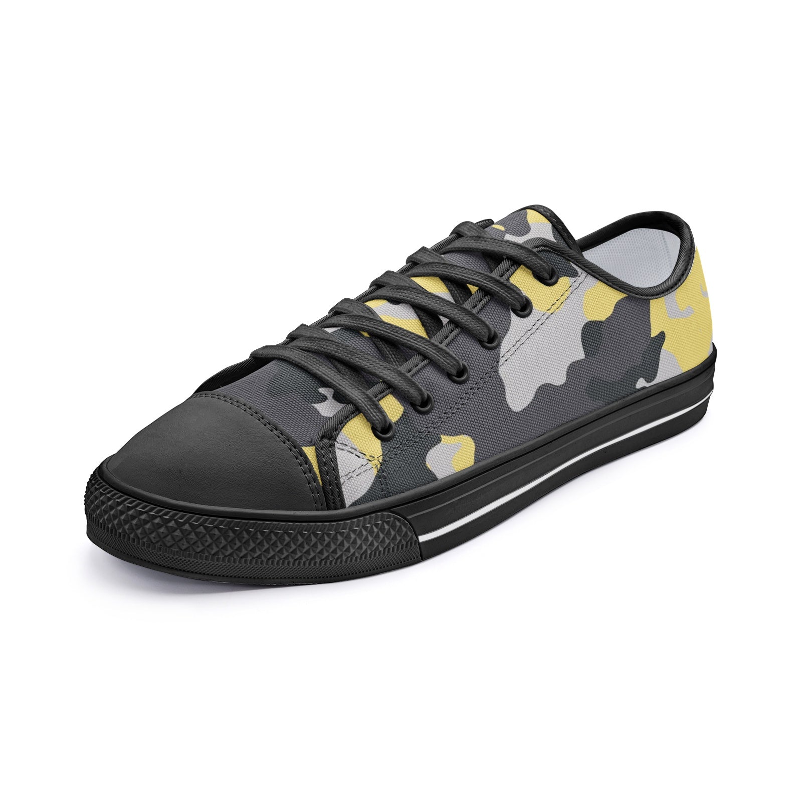 Camo Shoes | Low Top Canvas | Yellow, Black, and Silver Camo Colors
