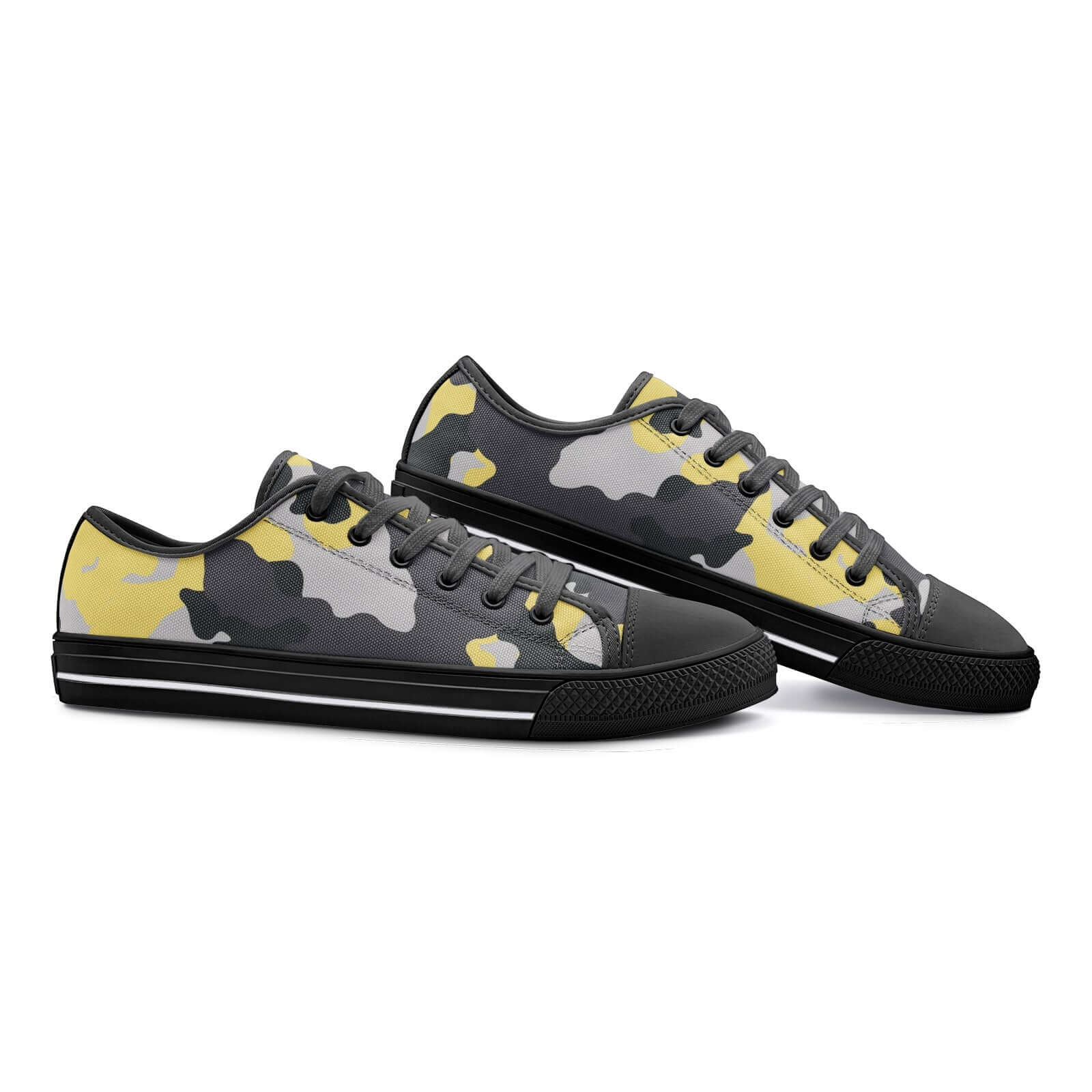 Camo Shoes | Low Top Canvas | Yellow, Black, and Silver Camo Colors