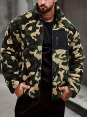 Camouflage Lapel Fleece Jacket for Men, Fall & Winter Style Camo Colors