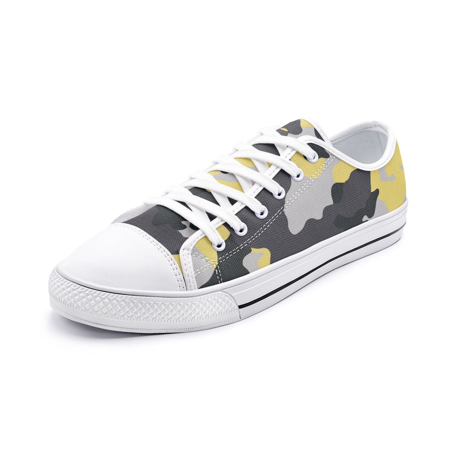 Camo Shoes | Low Top Canvas | Yellow, Black, and Silver Camo Colors