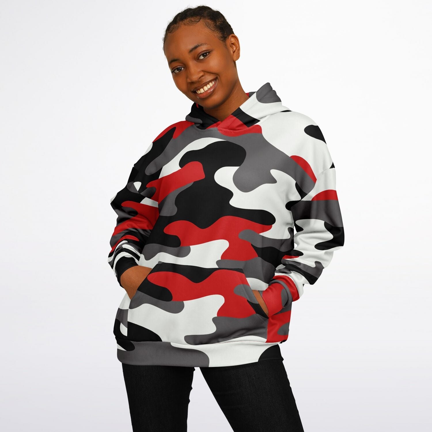 Oversized Hoodie in Red, Black, and White Camo Print | Camo Colors