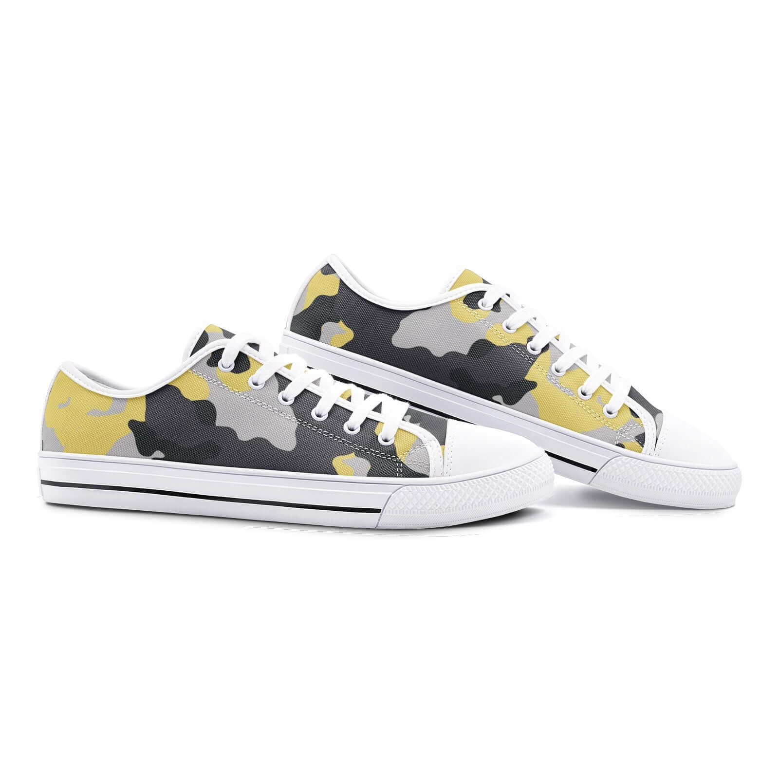 Camo Shoes | Low Top Canvas | Yellow, Black, and Silver Camo Colors