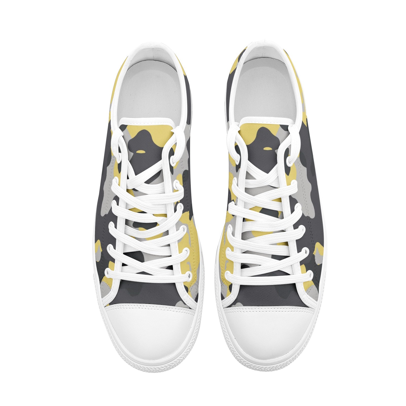Camo Shoes | Low Top Canvas | Yellow, Black, and Silver Camo Colors