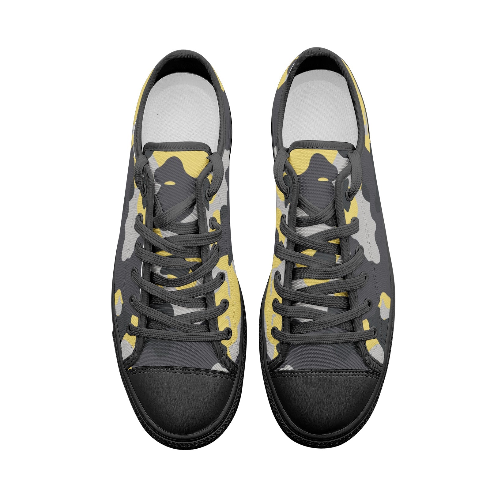 Camo Shoes | Low Top Canvas | Yellow, Black, and Silver Camo Colors
