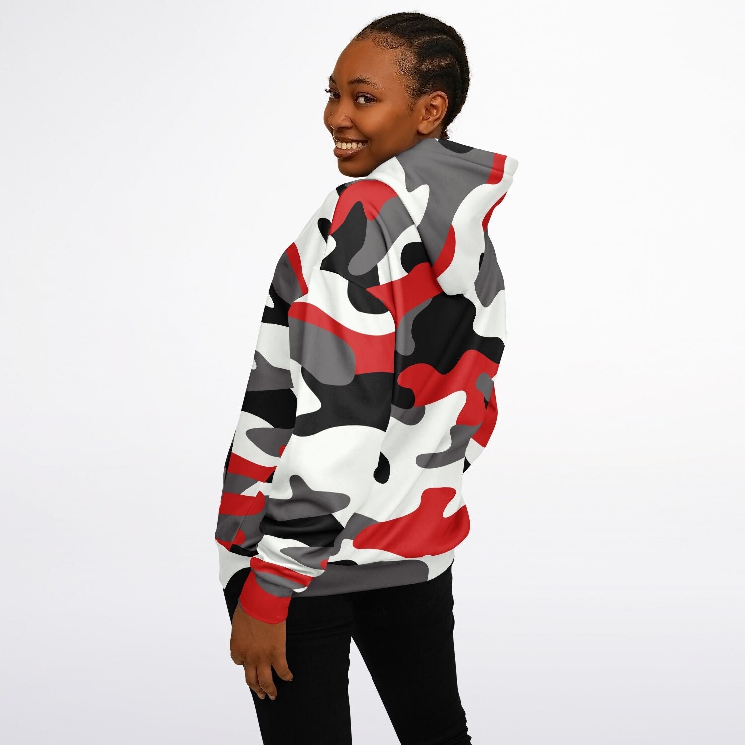 Oversized Hoodie in Red, Black, and White Camo Print | Camo Colors