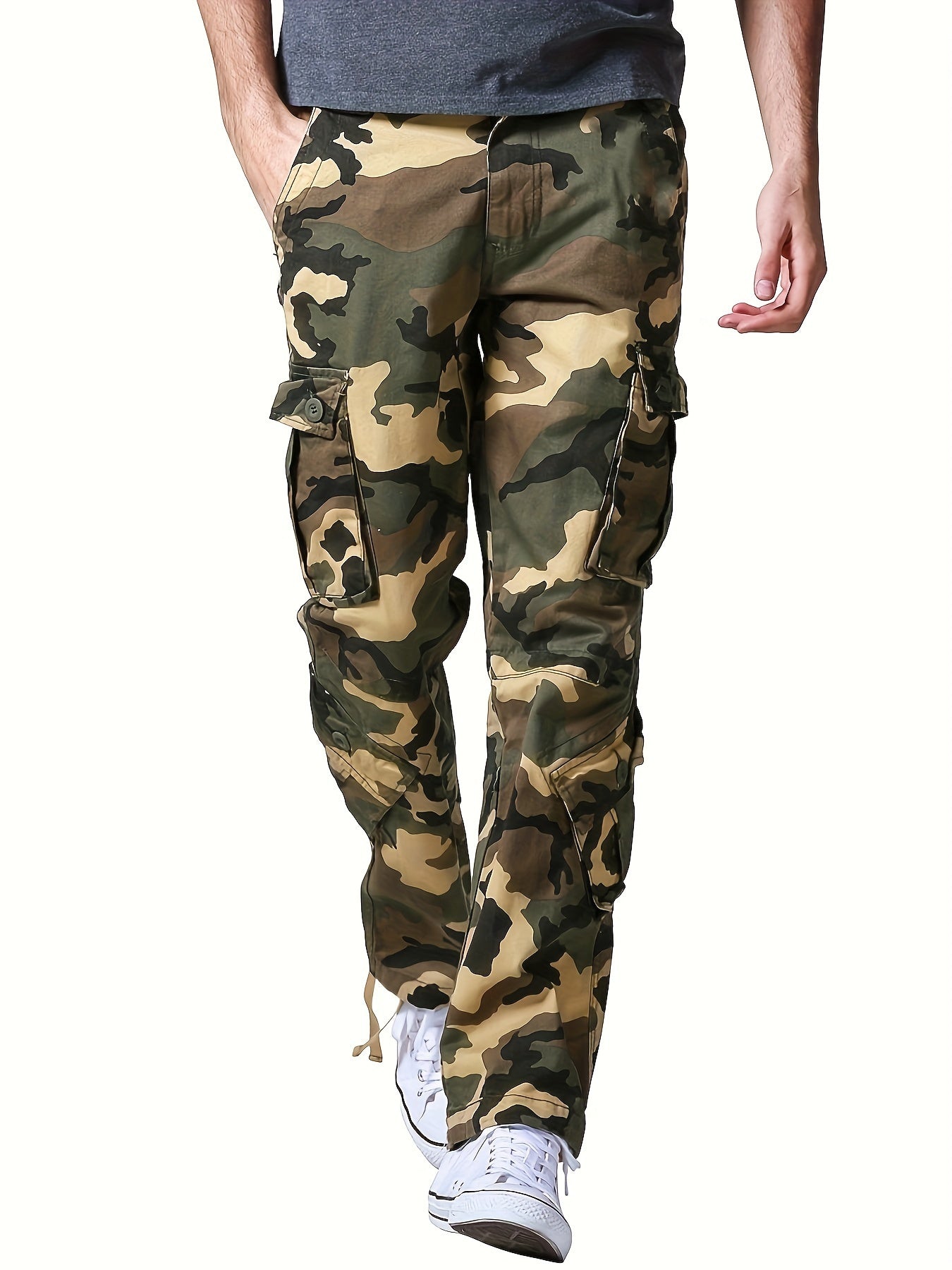 Camo Cargo Pants for Men: Cotton, Casual Fit, Zip & Drawstring Closure Camo Colors