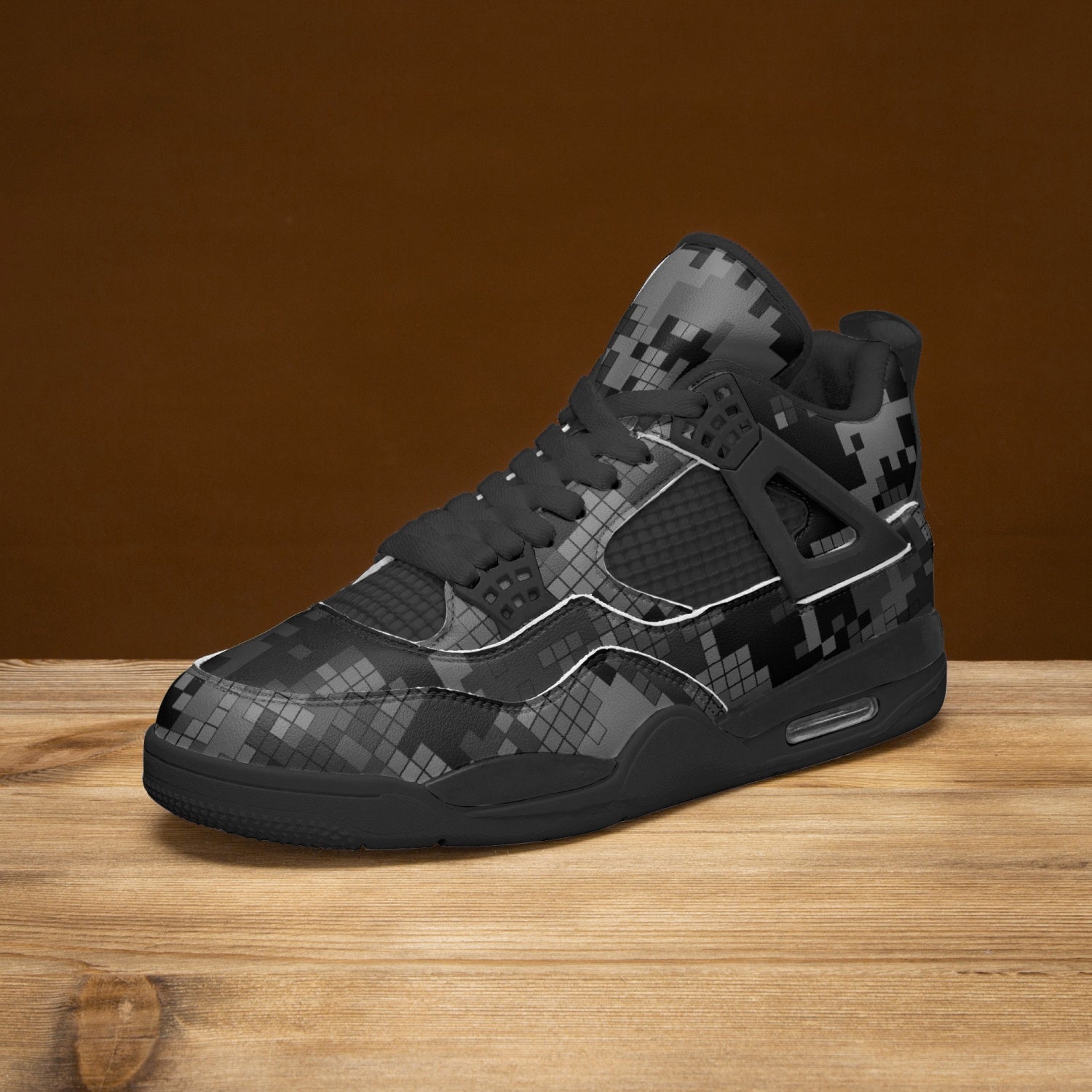 Gray Camo Jordans AJ4 | Digital Monochrome | Black Sole Camo Colors