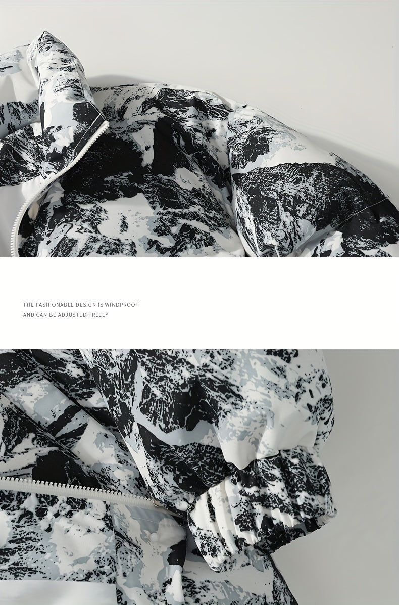 Men's Camo Hooded Puffer Jacket with Zip-Up Front Camo Colors