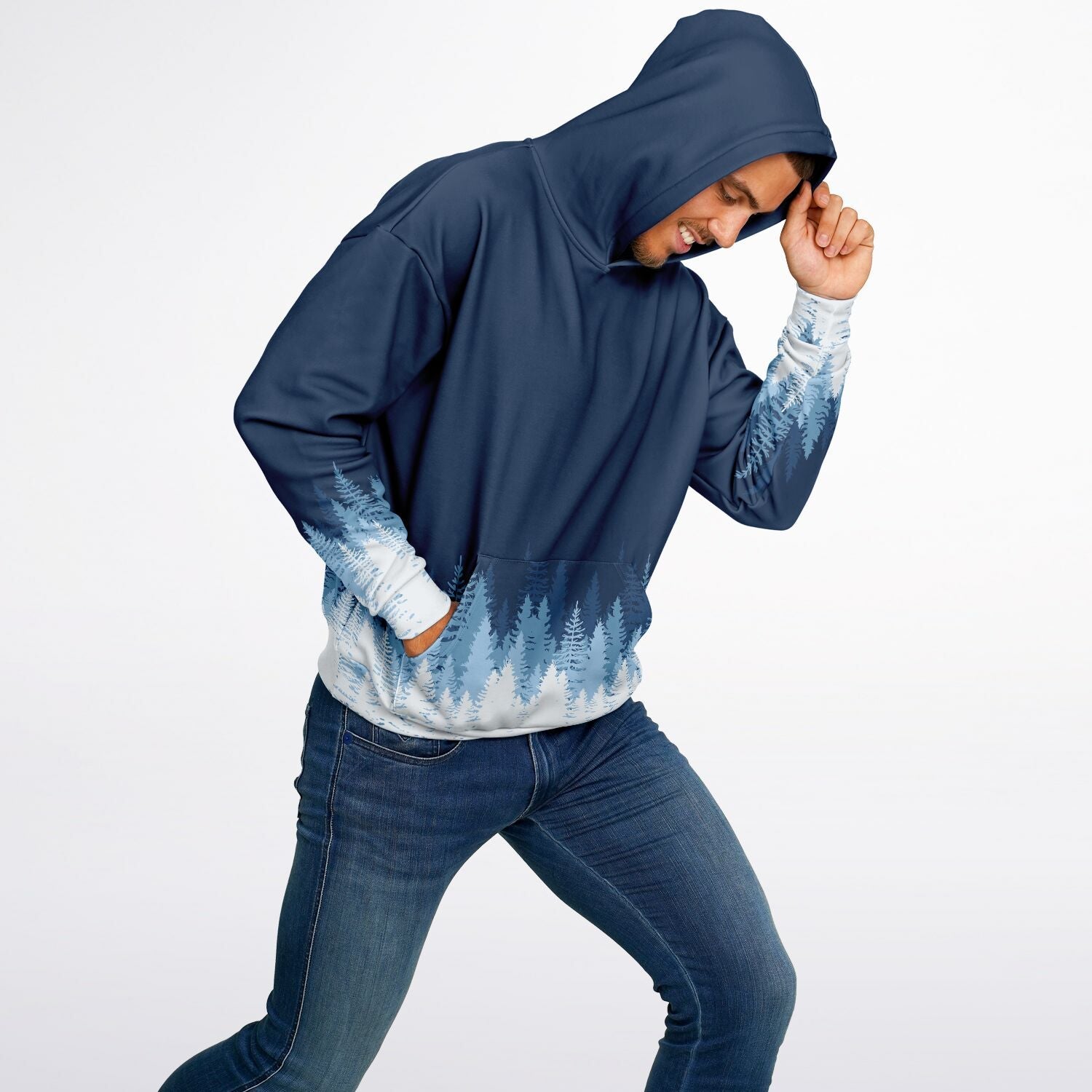 Heavyweight Oversized Hoodie | Blue & White Winter Forest | Camo Colors