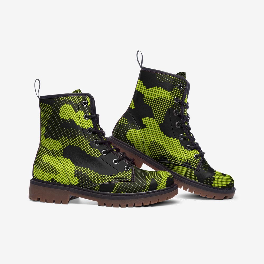 Green Dotted Camo Boots | Lightweight Leather Camo Colors