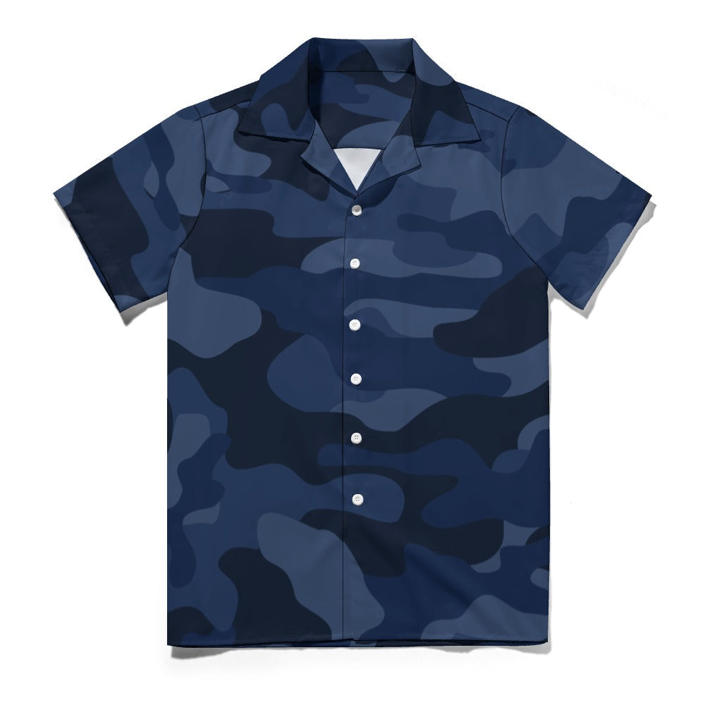 Deep Blue Camo Shirt For Men | Cuban Collar Design | Camo Colors