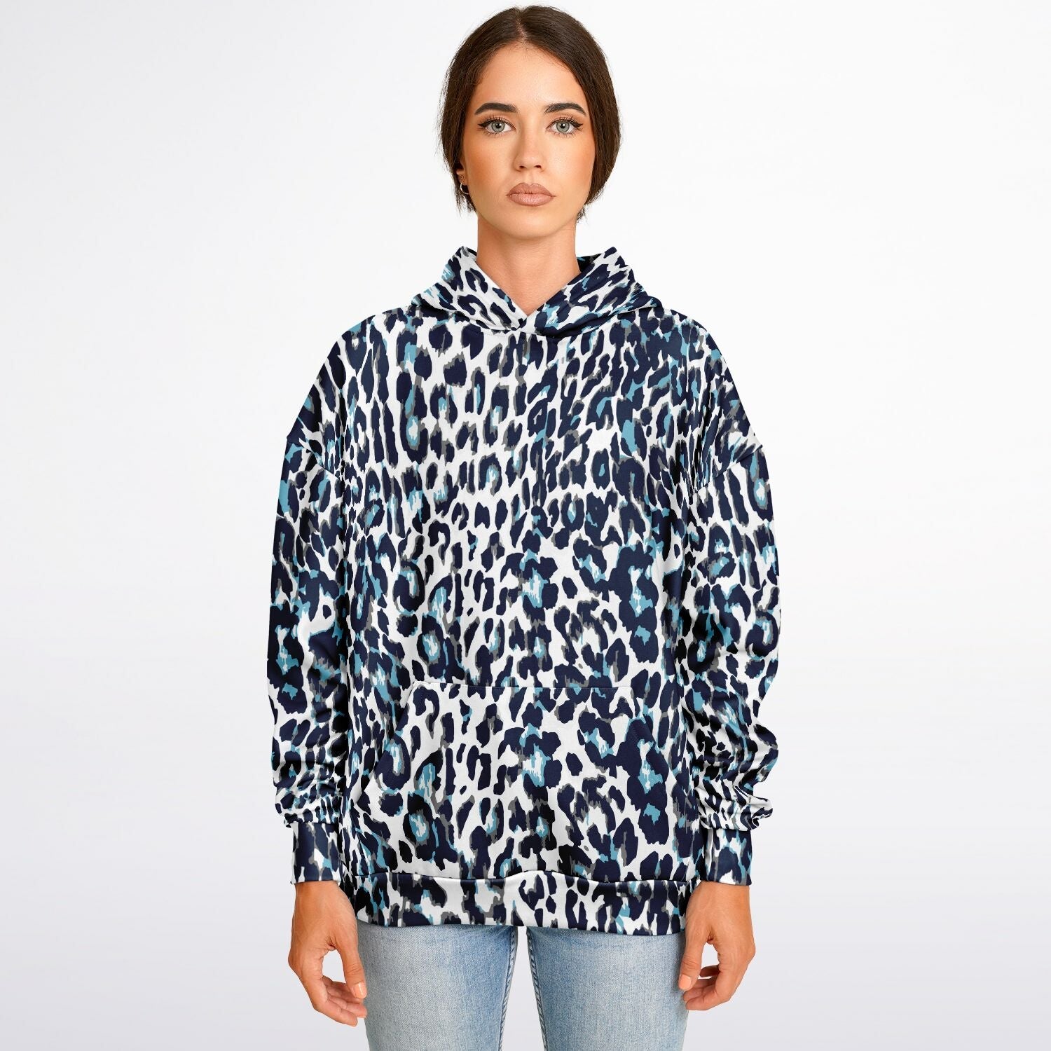 Oversized Leopard Hoodie – Blue and White | Camo Colors