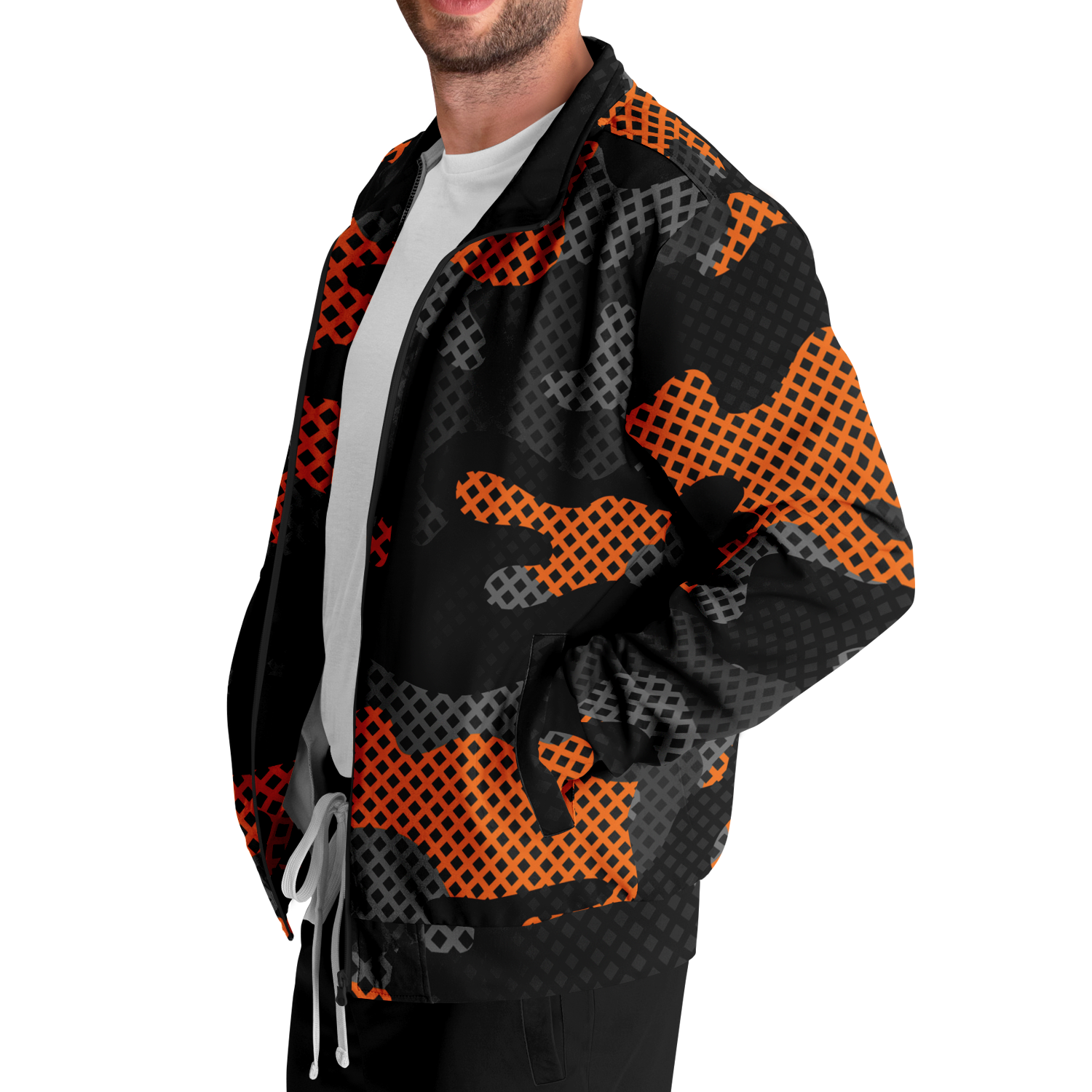 Camo Track Jacket | Orange & Black Pixel Camouflage Camo Colors