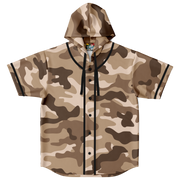 Hooded Baseball Jersey | Brown Military Camo Print | Camo Colors