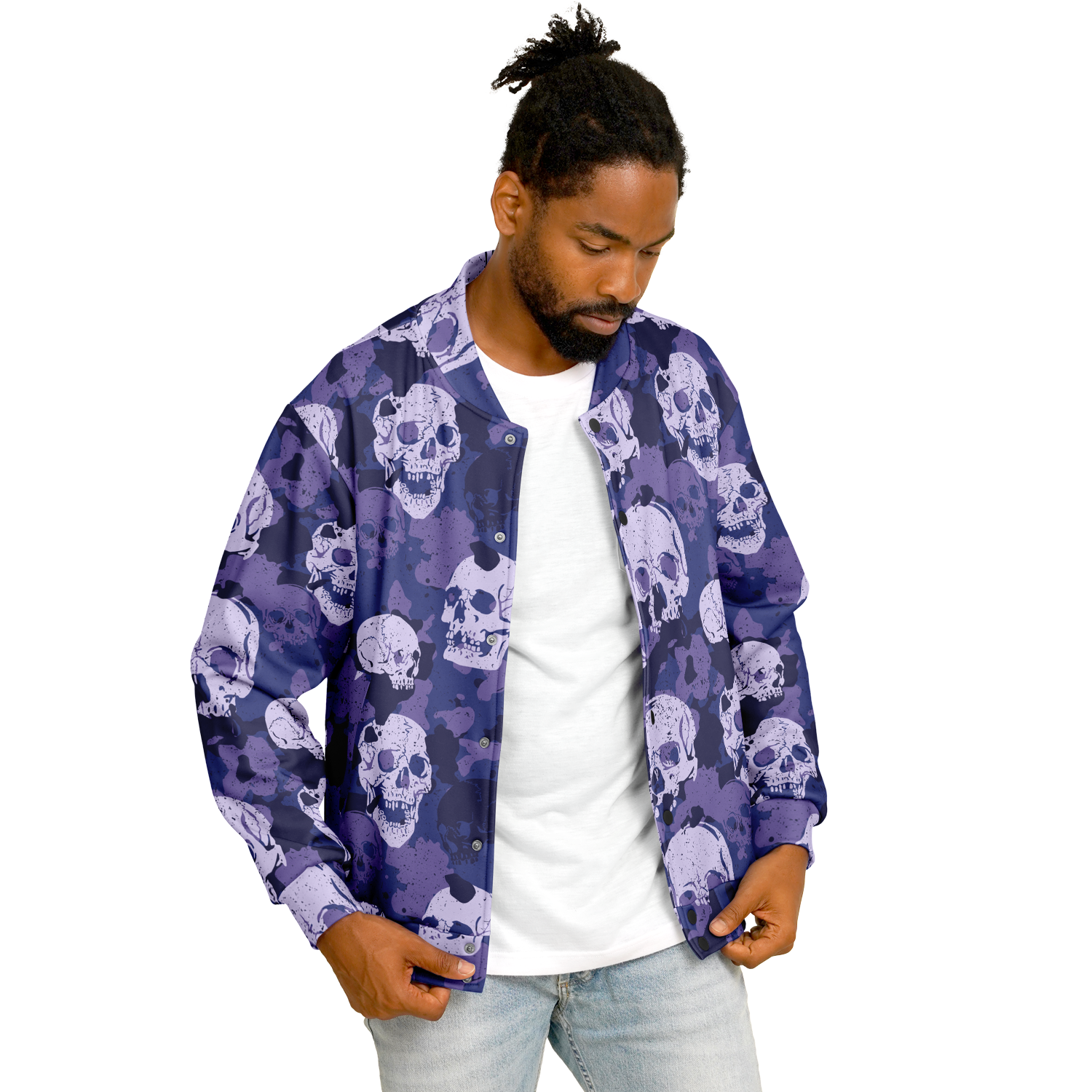 Skulls Jacket | Blue Camo Inspired Baseball Style Coat Camo Colors