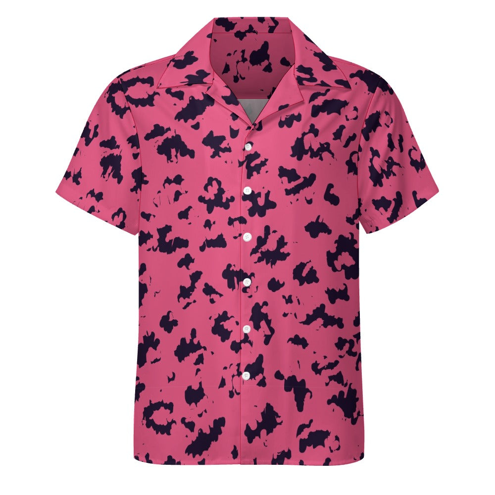 Pink Leopard Men's Shirt | Classic Cuban Collar Design | Camo Colors