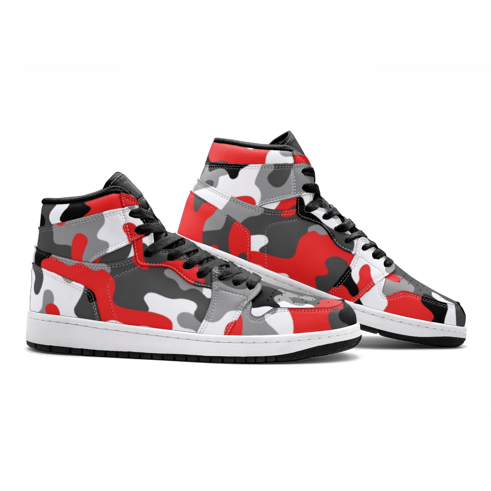 Red Camo Sneakers AJ 1 | Mixed Gray, Black, and White Camouflage Camo Colors