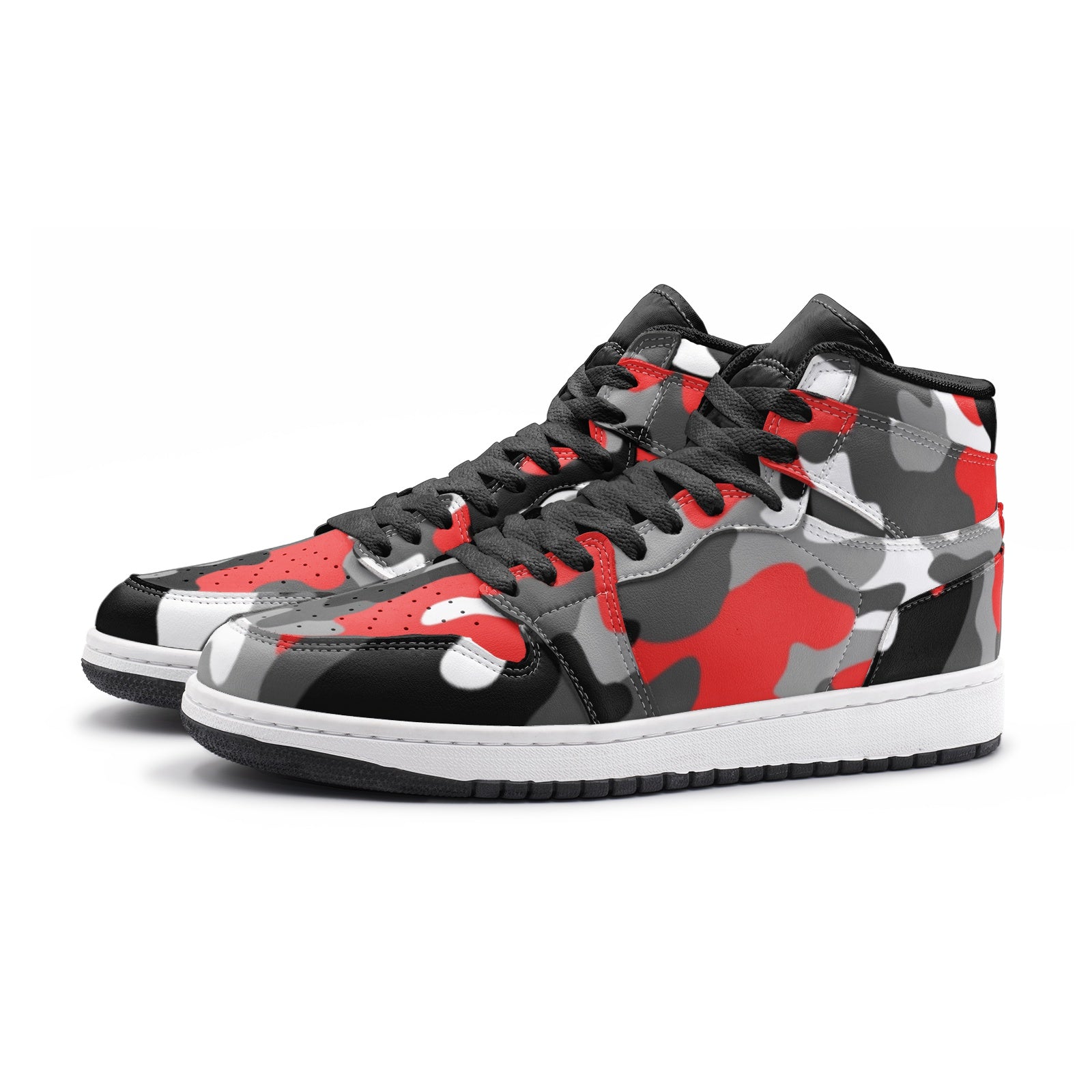 Red Camo Sneakers AJ 1 | Mixed Gray, Black, and White Camouflage Camo Colors