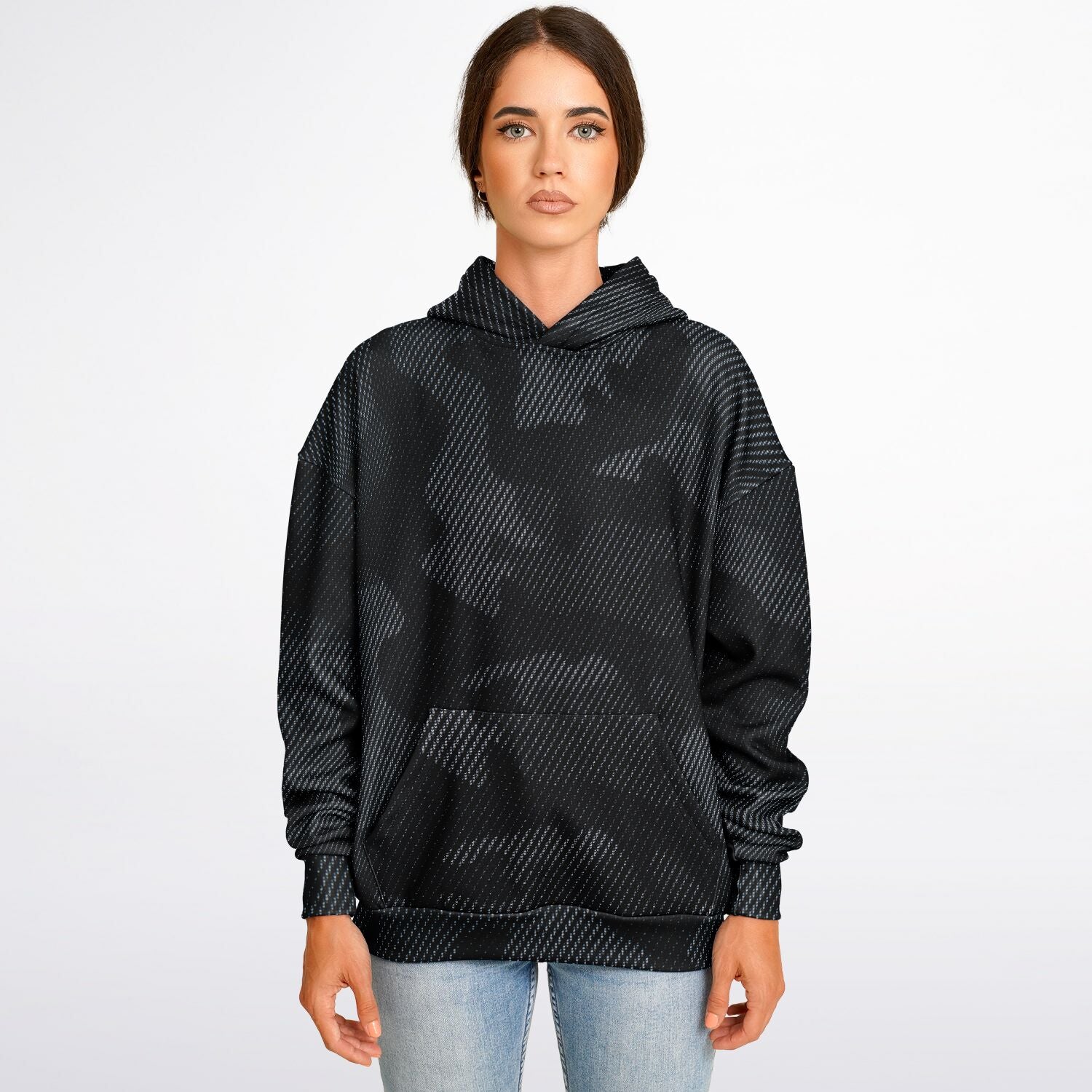 Black Oversized Hoodie | Camouflage Uniform Cloth Pattern | Camo Colors