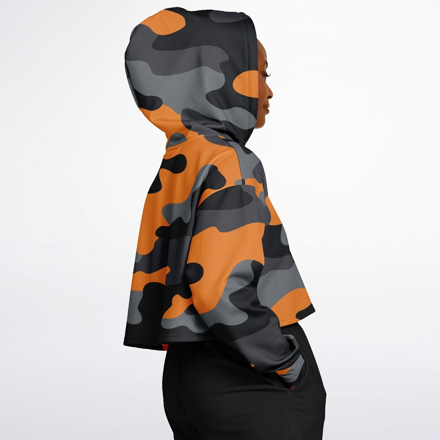 Cropped Hoodie For Women | Orange, Gray & Black Camouflage Camo Colors