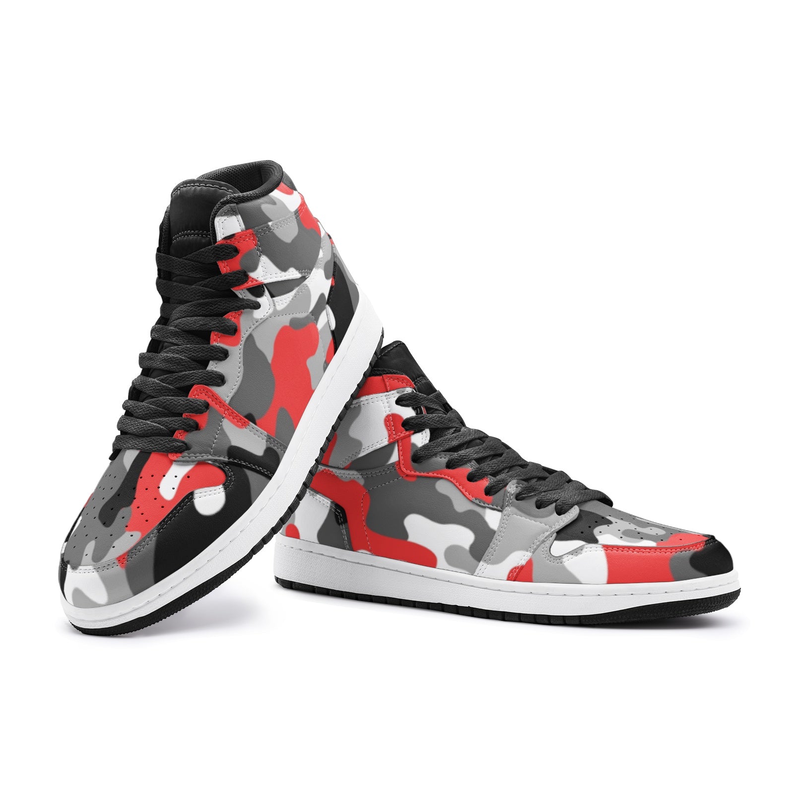 Red Camo Sneakers AJ 1 | Mixed Gray, Black, and White Camouflage Camo Colors