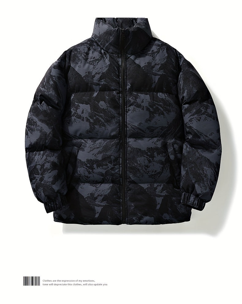 Men's Camo Hooded Puffer Jacket with Zip-Up Front Camo Colors