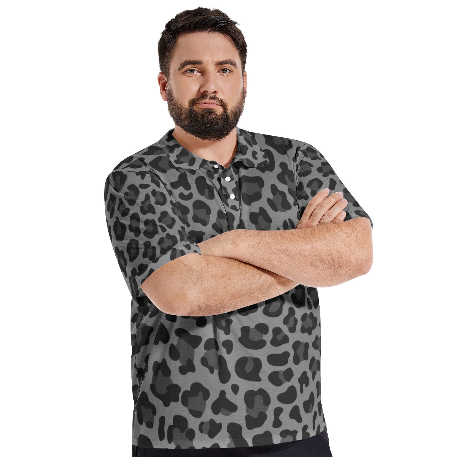 Leopard Golf Shirt For Men | Gray and Black Print Camo Colors
