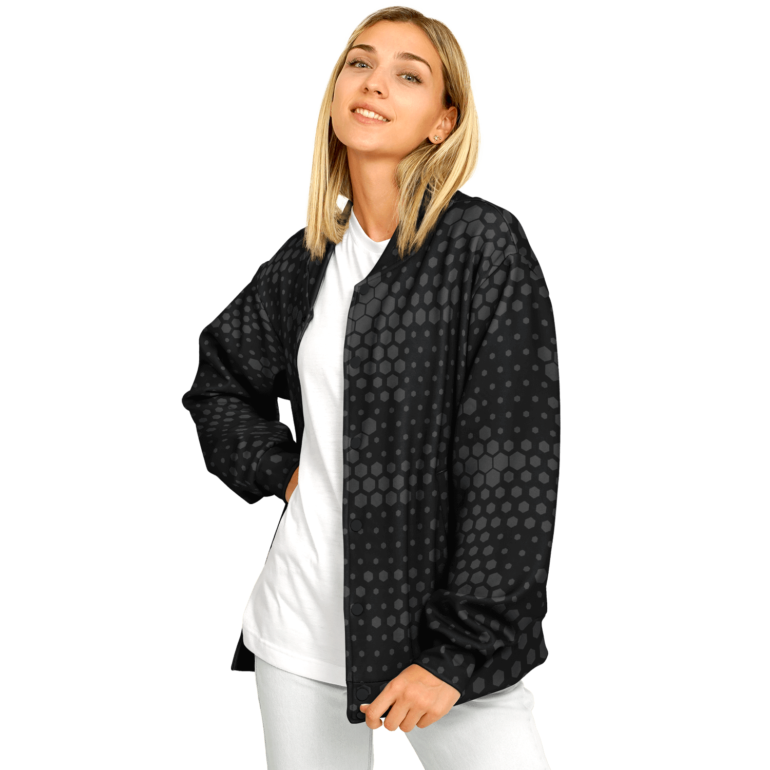 Baseball Jacket in Stylish Black Hive Camouflage Camo Colors