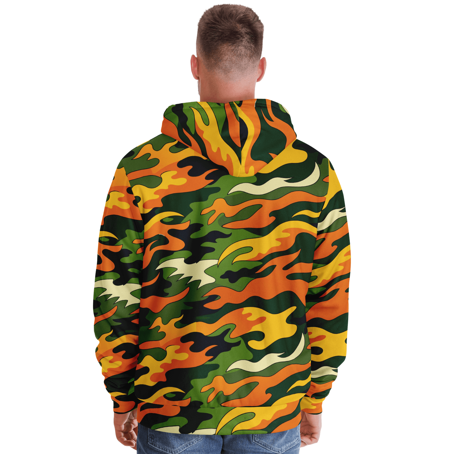 Tiger Flames Zip Hoodie | Cozy Microfleece in Orange Camo Camo Colors