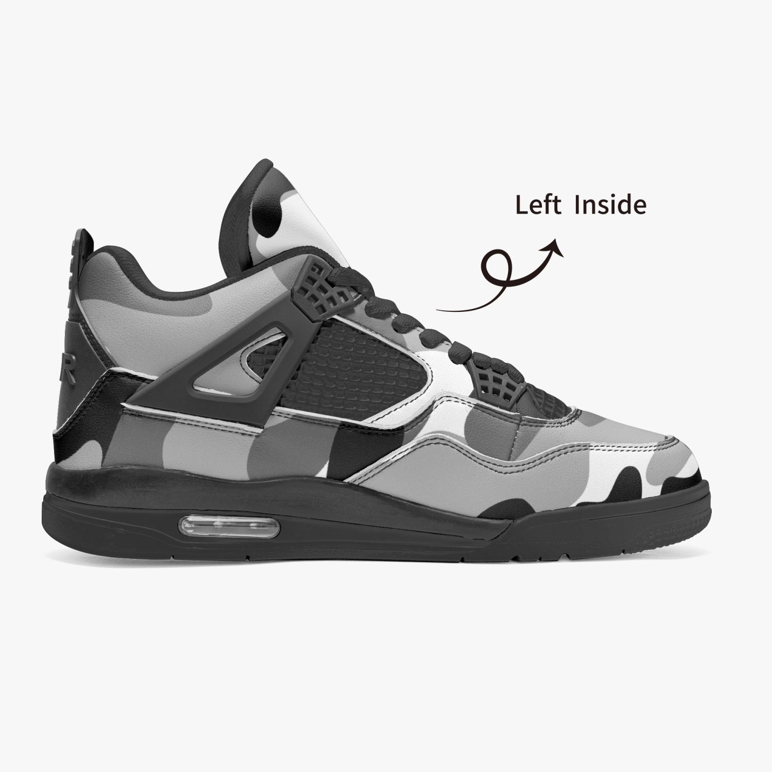 Camo Jordans AJ4 | Gray, Black and White Camo Colors