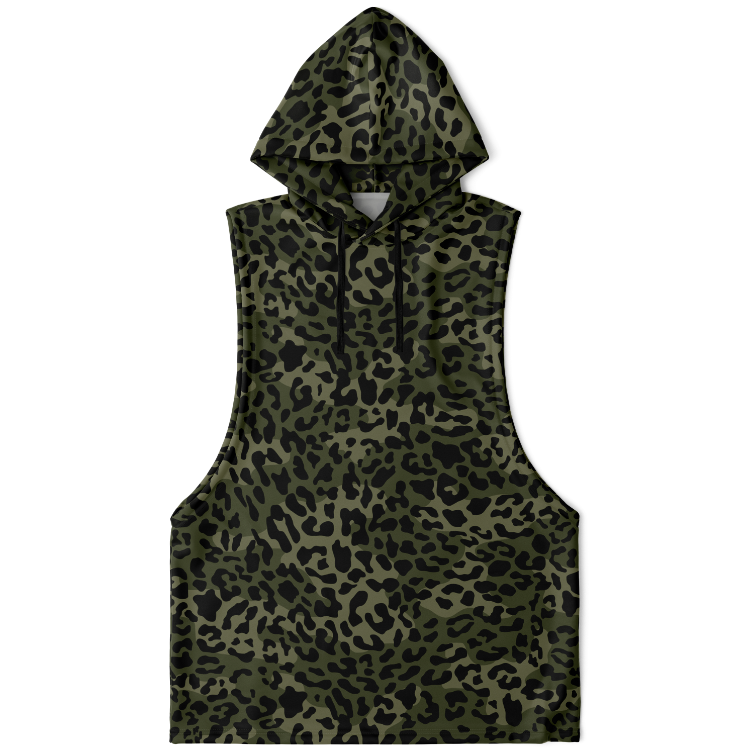 Sleeveless Leopard Hoodie | Shades of Brown and Green | Camo Colors