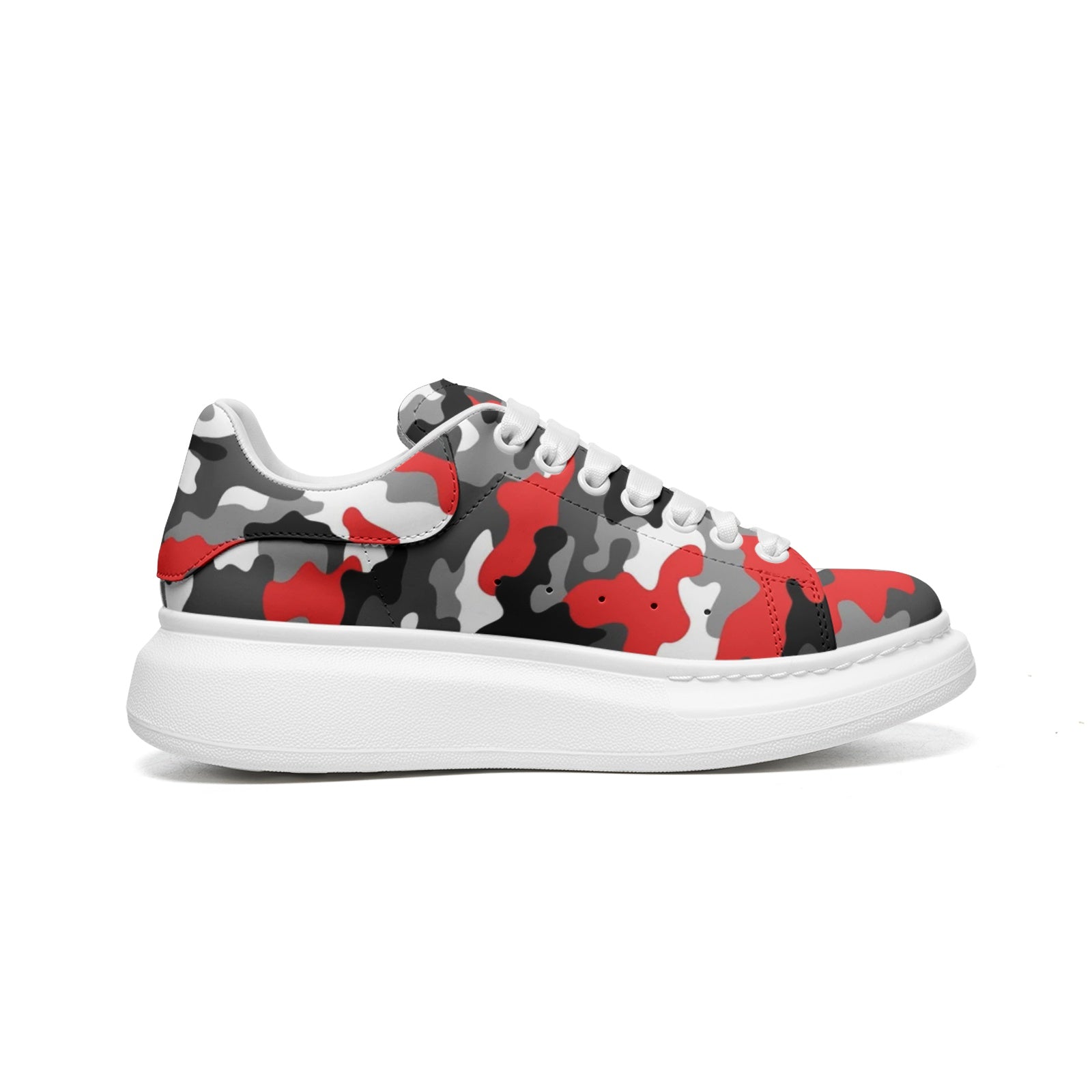 Oversized McQueen Sneakers | Red, Gray, Black, and White Camo Colors