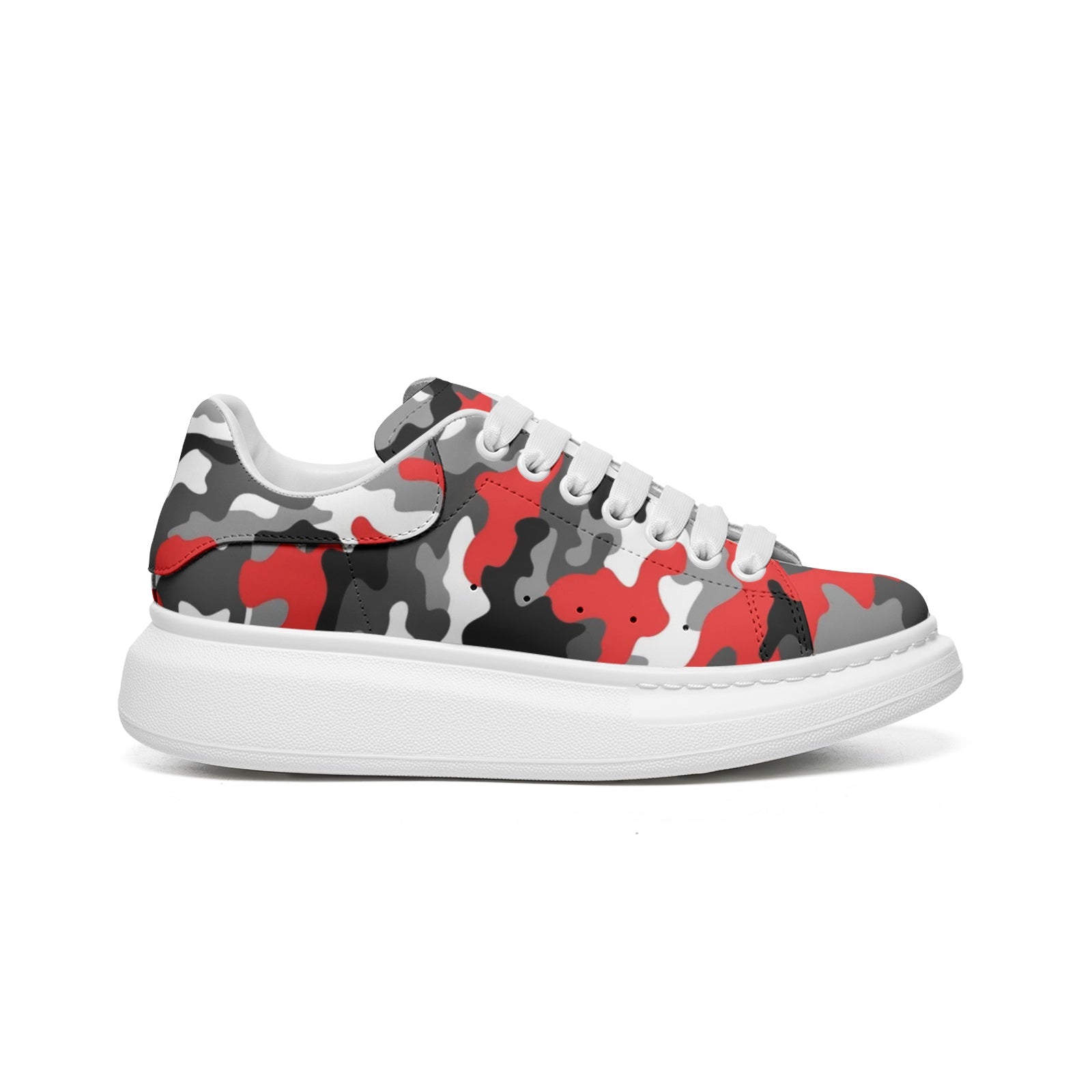 Oversized McQueen Sneakers | Red, Gray, Black, and White Camo Colors