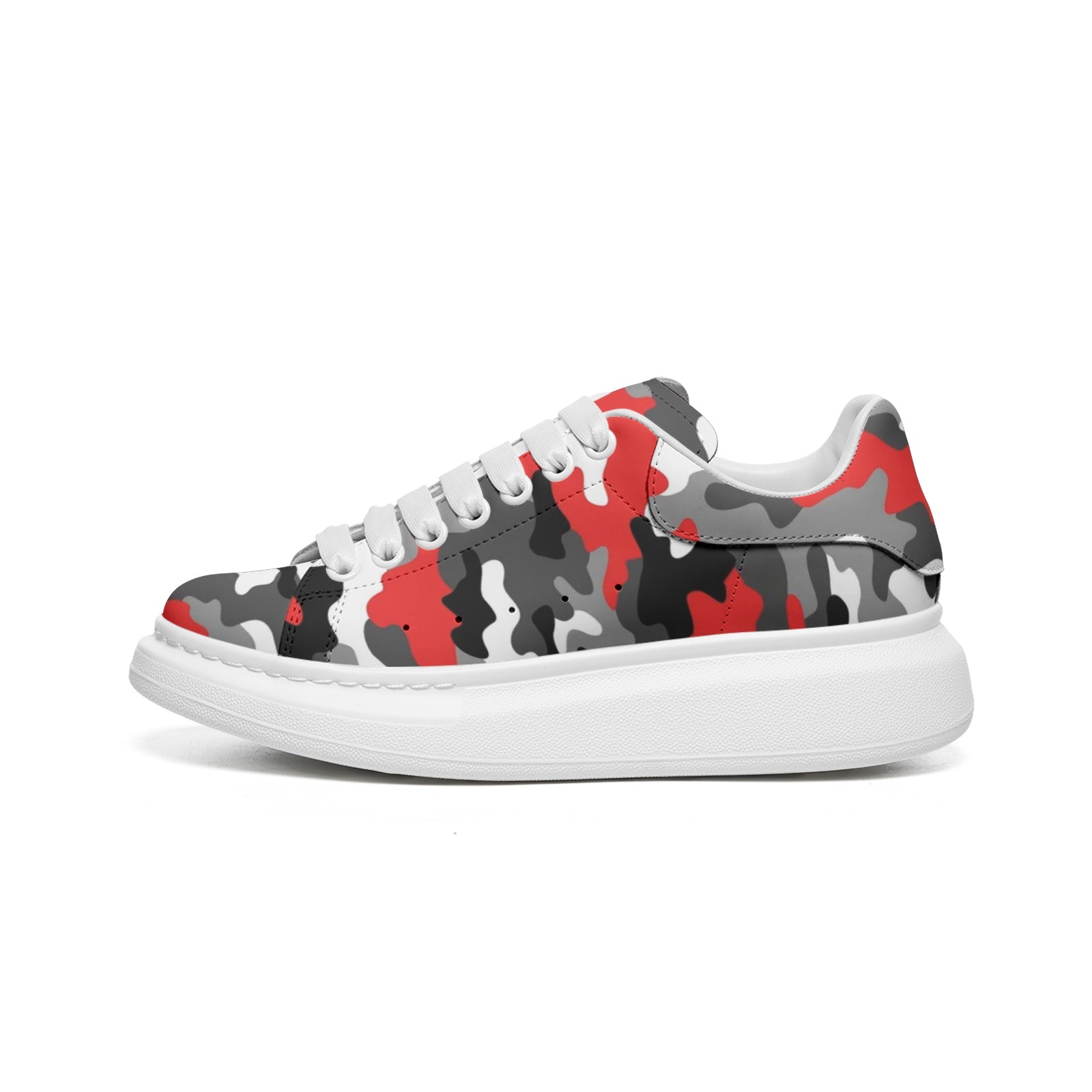 Oversized McQueen Sneakers | Red, Gray, Black, and White Camo Colors