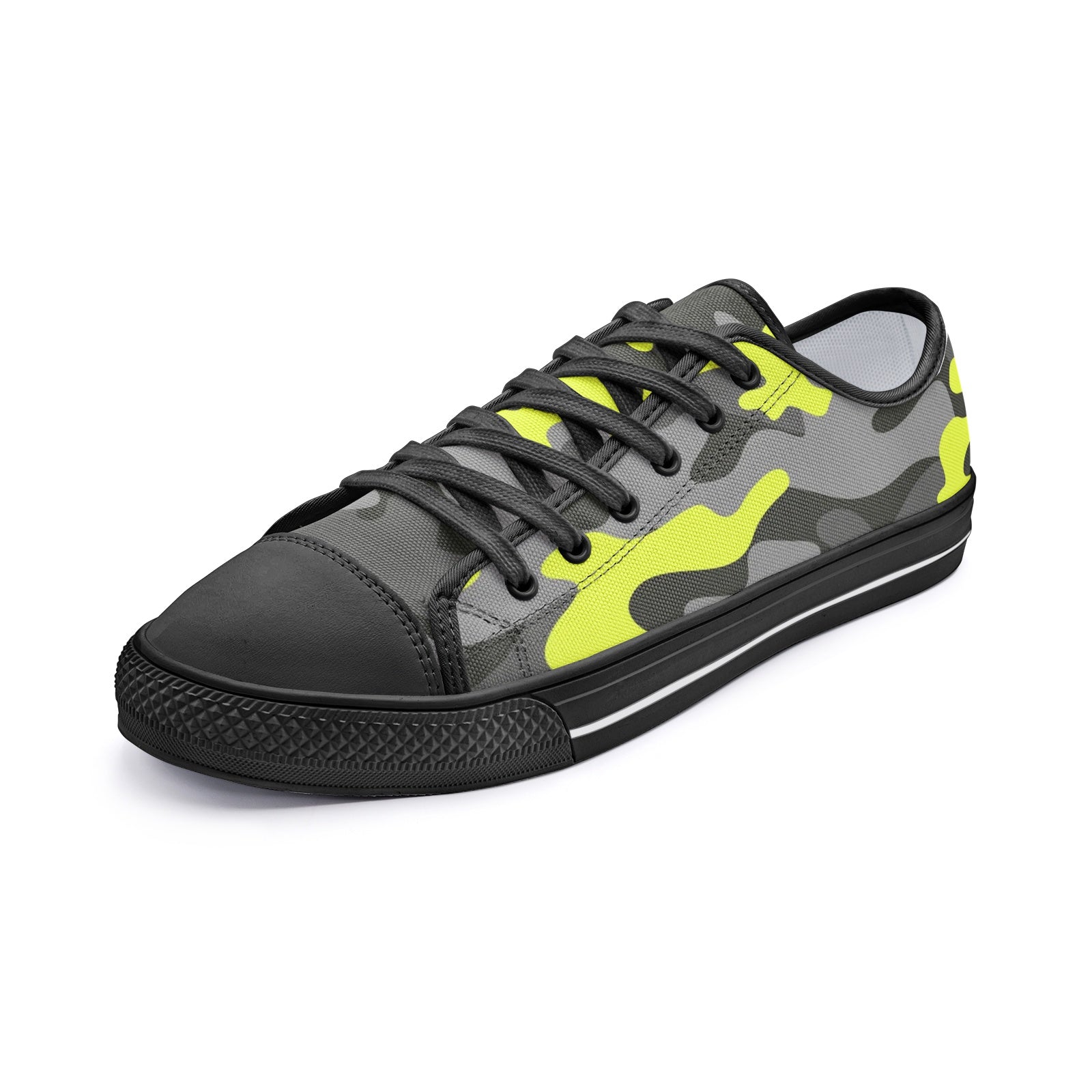 Camo Shoes | Low Top Canvas | Yellow, Black, and Gray Camo Colors
