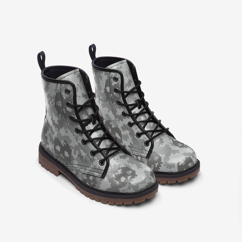 Urban Camo Boots | Leather Lightweight | Skulls Print in Digital Gray Camo Colors