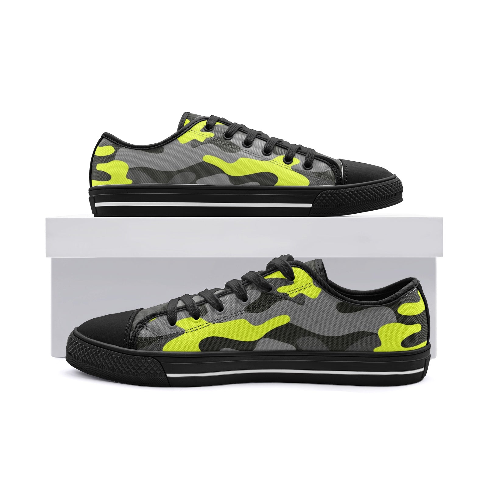 Camo Shoes | Low Top Canvas | Yellow, Black, and Gray Camo Colors