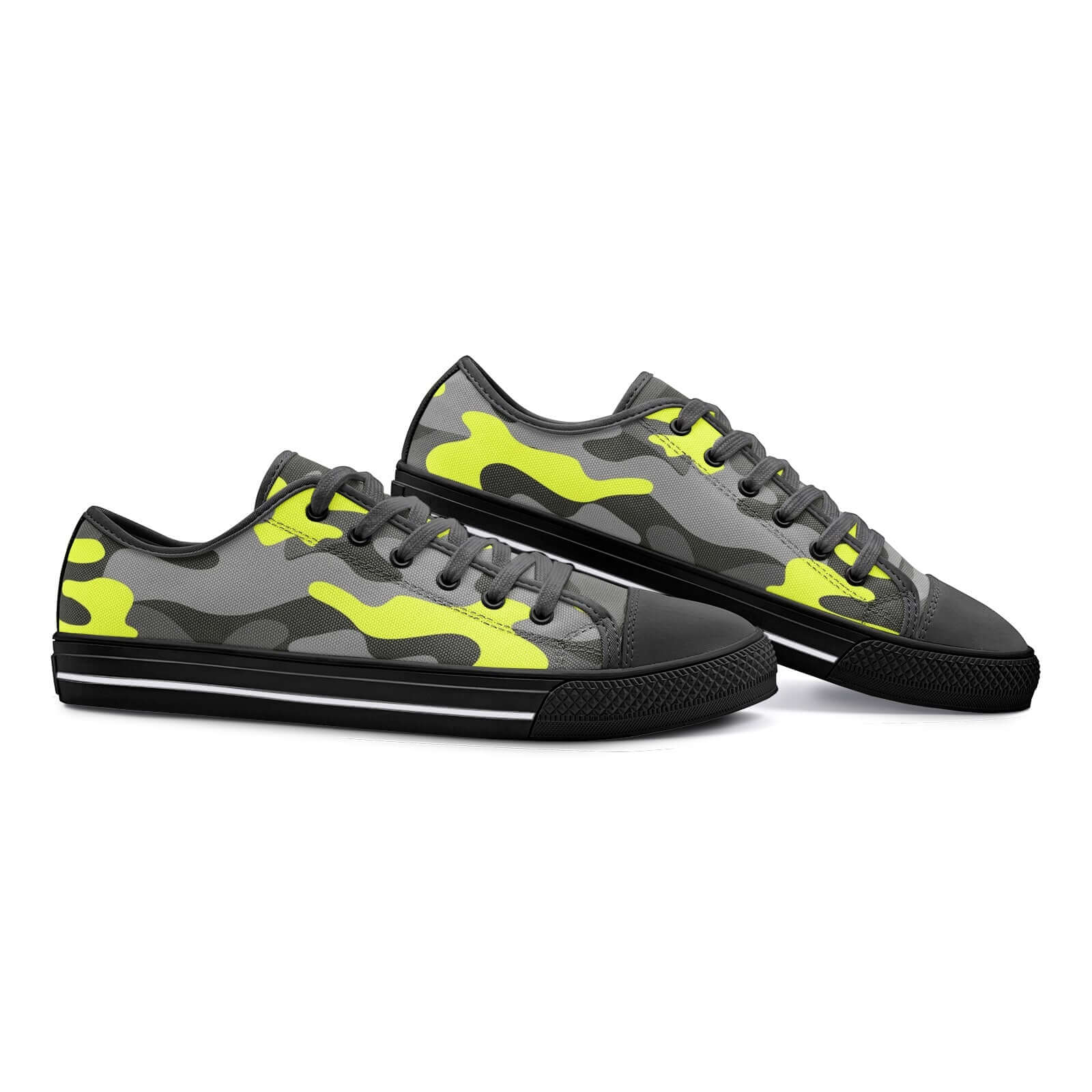 Camo Shoes | Low Top Canvas | Yellow, Black, and Gray Camo Colors