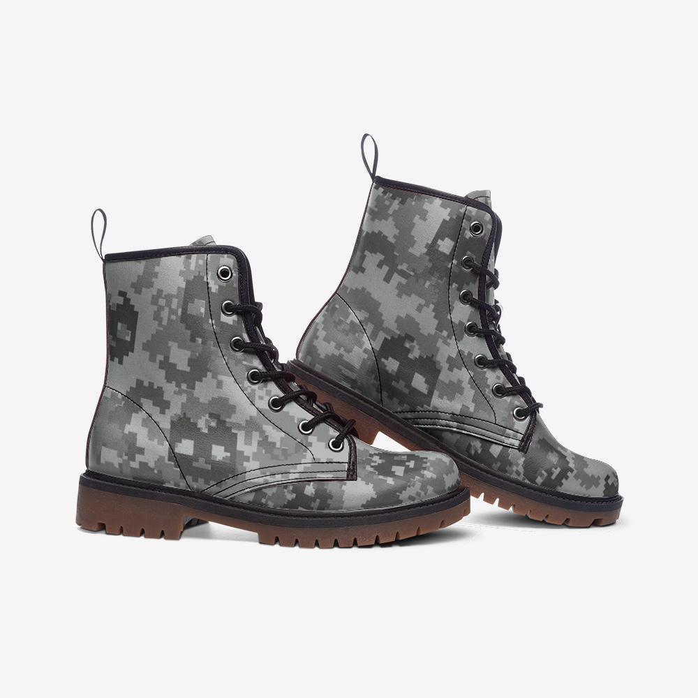 Urban Camo Boots | Leather Lightweight | Skulls Print in Digital Gray Camo Colors