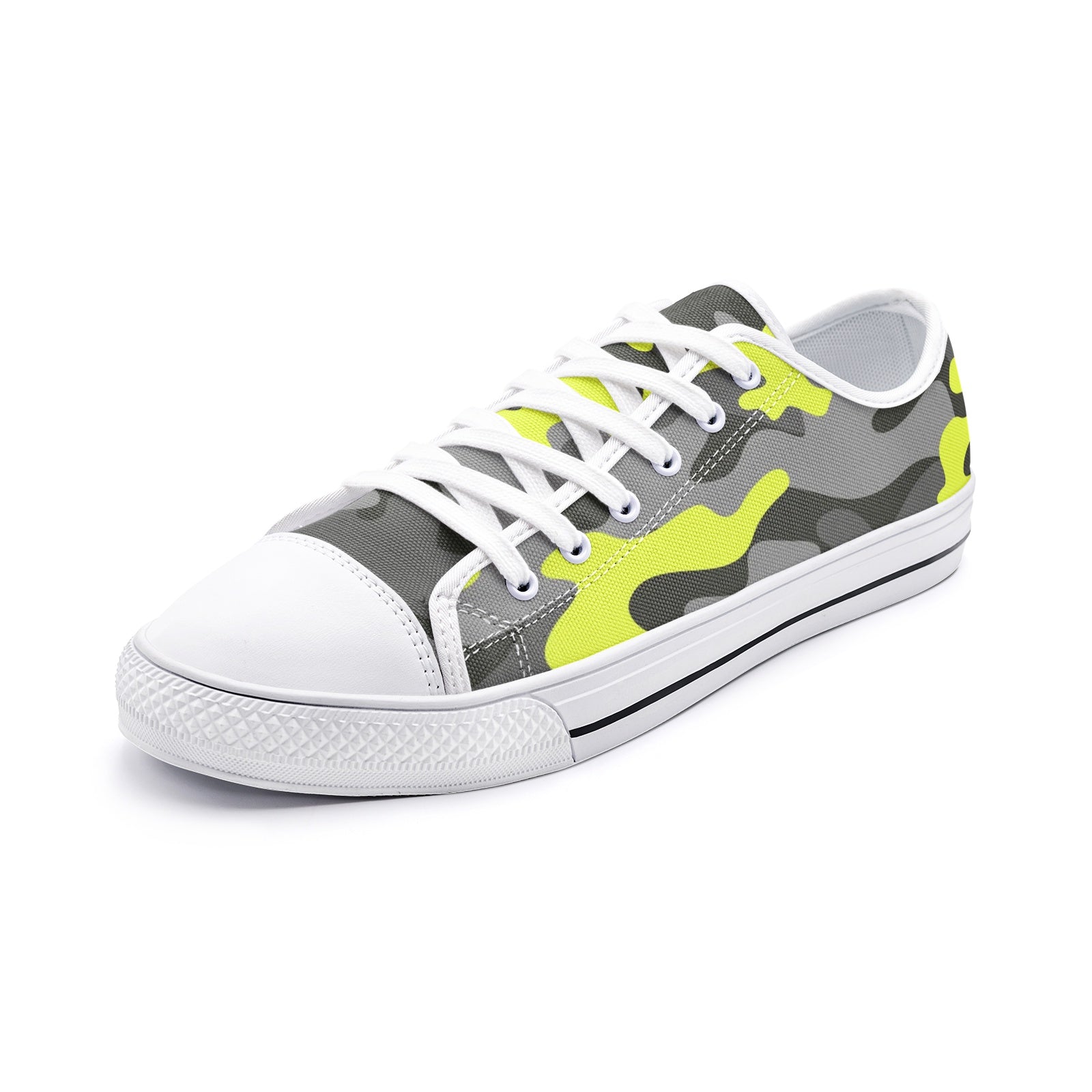 Camo Shoes | Low Top Canvas | Yellow, Black, and Gray Camo Colors