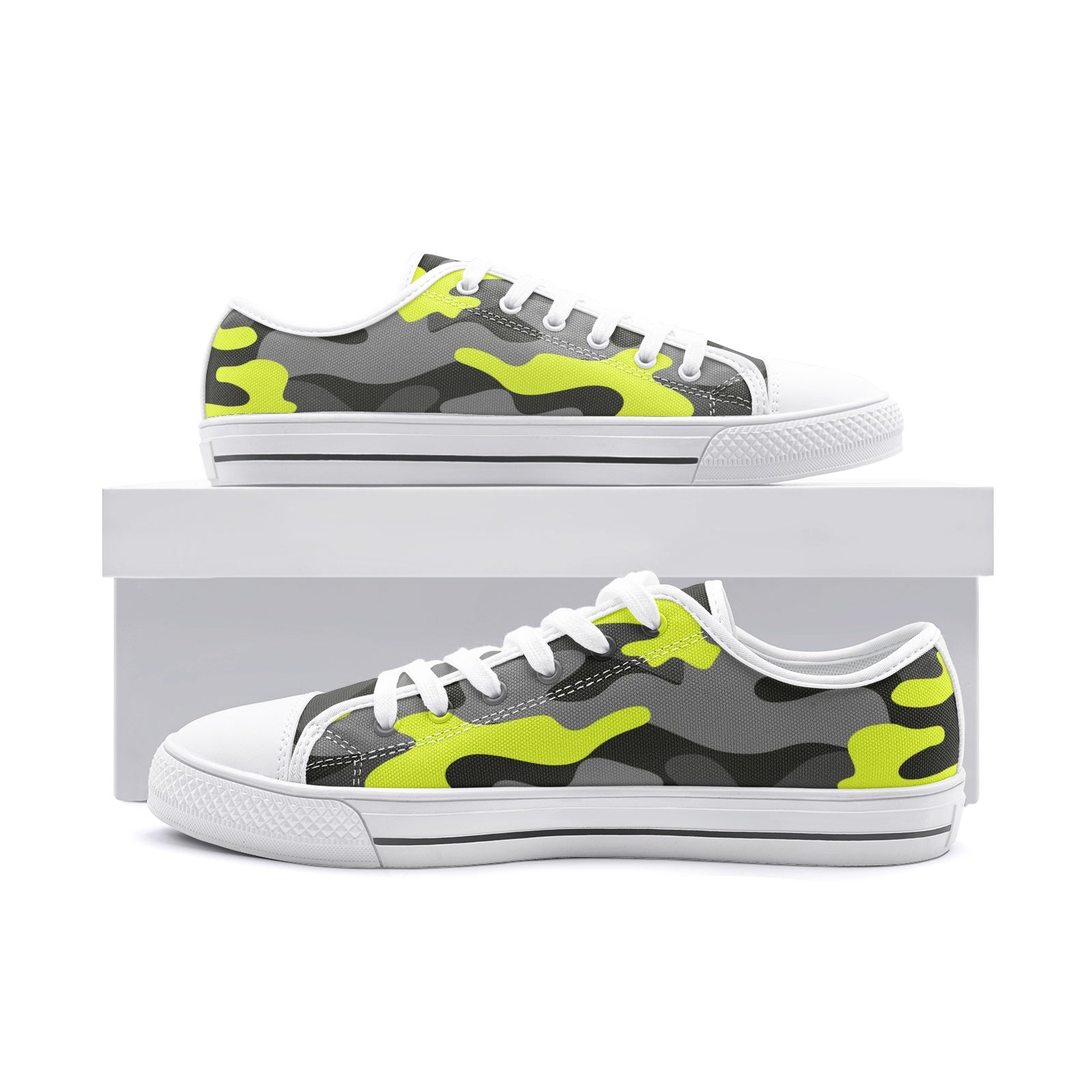 Camo Shoes | Low Top Canvas | Yellow, Black, and Gray Camo Colors