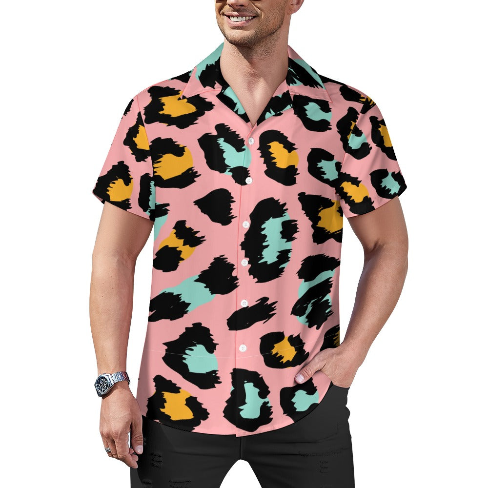 Pink Panther Men's Shirt | Cuban Collar Style | Camo Colors