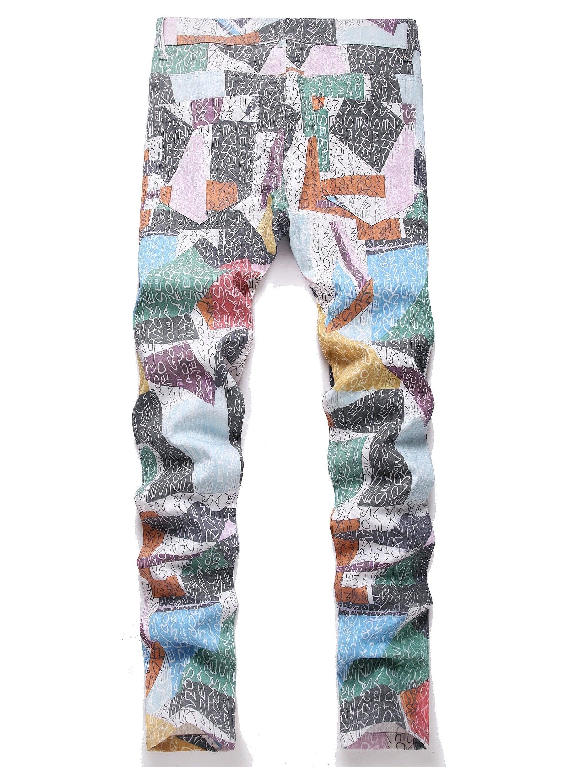 Men's Slim Fit Stretch Jeans - Distressed & Ripped Denim Camo Colors